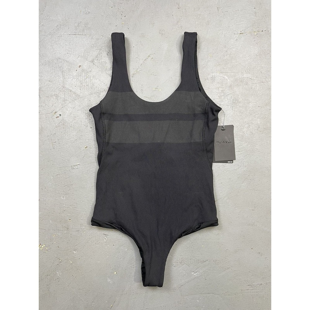 NWT Black Striped One Piece Swimsuit Size Medium MRSP $80